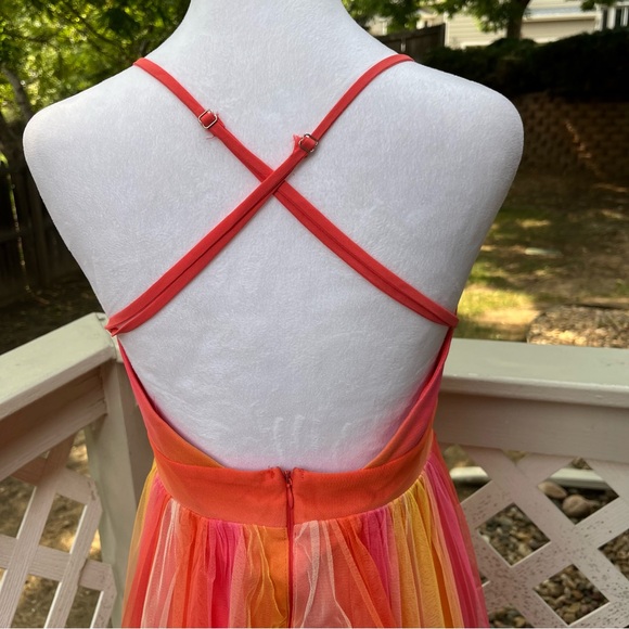 Luxxel Rainbow Dress Small Plunging Open Back Strappy Maxi Babydoll Fairy Ballet - Picture 10 of 14